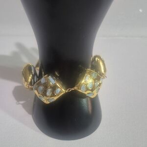 22ct Gold Plated Tone Statement Bracelet with Moonstone Gemstoned Inlay